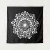 Witte Mandala op Zwarte Achtergrond Wandkleed (Voorkant)