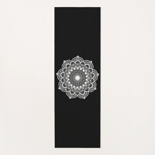Witte Mandala op Zwarte Achtergrond Yogamat (Voorkant)