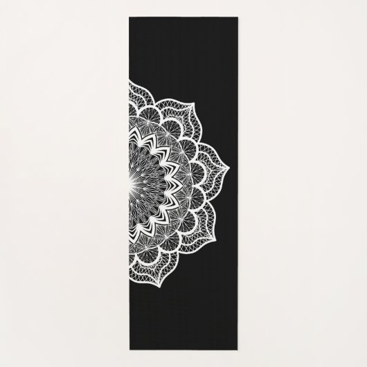 Witte Mandala op Zwarte Achtergrond Yogamat (Voorkant)