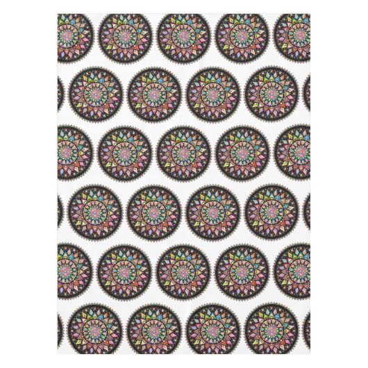 Witte Mandala Regenboog Indiase Patroon Tafelkleed (Voorkant)