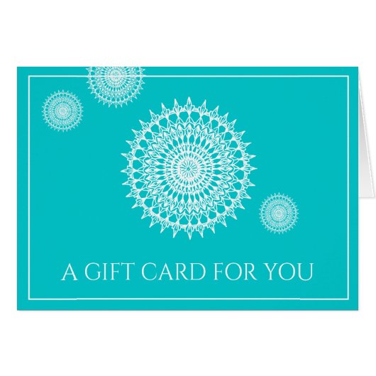 Witte Mandala symbool van het universum op Turquoi (Voorkant Horizontaal)