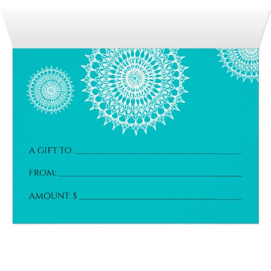 Witte Mandala symbool van het universum op Turquoi (Binnen Horizontaal (Onder))