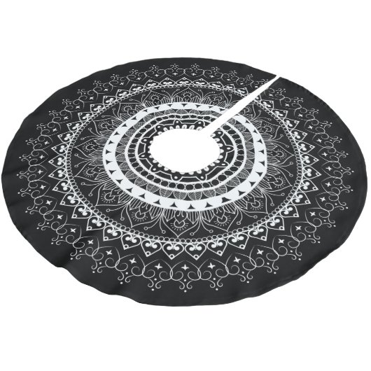 Witte Mandala Zwart Kerstboom Rok (Gekanteld)