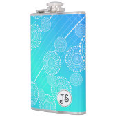 Witte Mandala's op Aqua Blue Rainbow Blend Monogra Heupfles (Links)