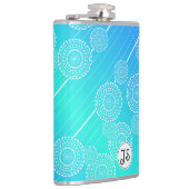 Witte Mandala's op Aqua Blue Rainbow Blend Monogra Heupfles (Rechts)