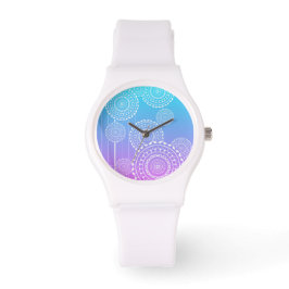 Witte Mandala's op Aqua Pink Blended Rainbow Horloge