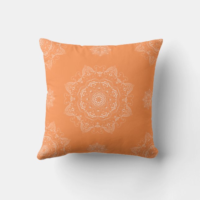 Witte mandala's op Sinaasappel Kussen (Achterkant)