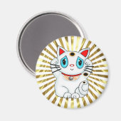 witte maneki neko bekoning veel geluk kat magneet (Voorkant / Achterkant)