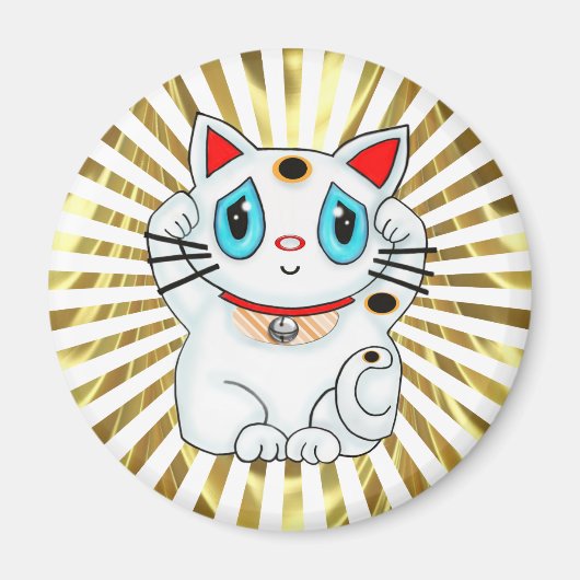 witte maneki neko bekoning veel geluk kat magneet (Voorkant)
