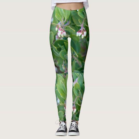 Witte manzanita bloesems groen leggings (Voorkant)