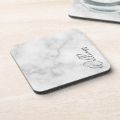 Witte Marble Modern Script Persoonlijke naam Bier Onderzetter (Linkerzijde)