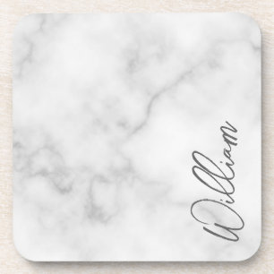 Witte Marble Modern Script Persoonlijke naam Bier Onderzetter