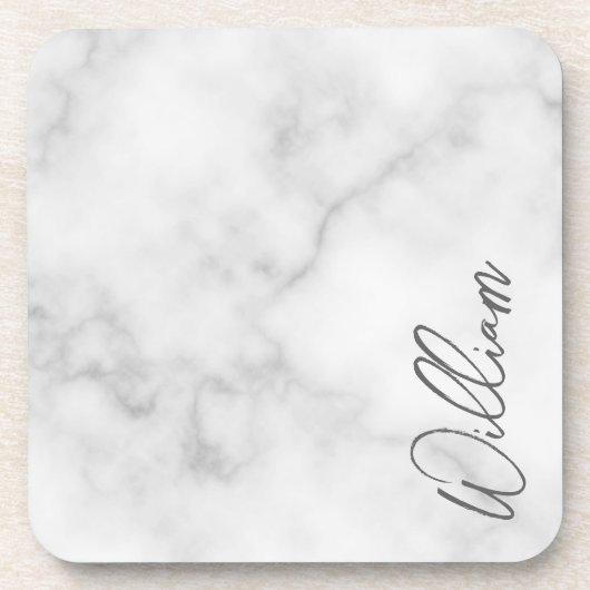 Witte Marble Modern Script Persoonlijke naam Bier Onderzetter (Voorkant)