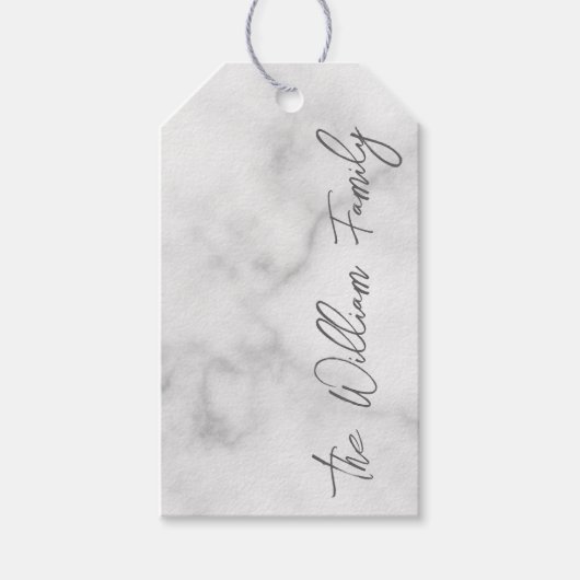 Witte Marble Modern Script Persoonlijke naam Cadeaulabel (Voorkant)