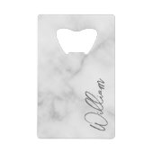 Witte Marble Modern Script Persoonlijke naam Creditkaart Flessenopener (Voorkant)