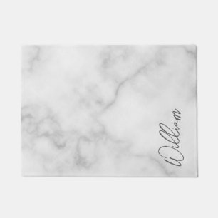 Witte Marble Modern Script Persoonlijke naam Deurmat