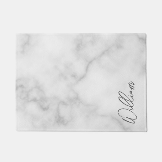Witte Marble Modern Script Persoonlijke naam Deurmat (Voorkant)