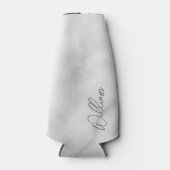 Witte Marble Modern Script Persoonlijke naam Flesjeskoeler (Voorkant)