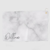 Witte Marble Modern Script Persoonlijke naam Golfhanddoek (Horizontaal)