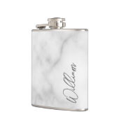 Witte Marble Modern Script Persoonlijke naam Heupfles (Links)