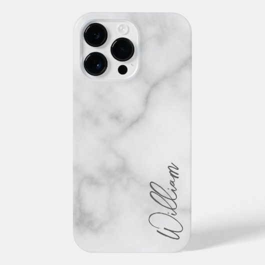 Witte Marble Modern Script Persoonlijke naam iPhone Hoesje (Achterkant)