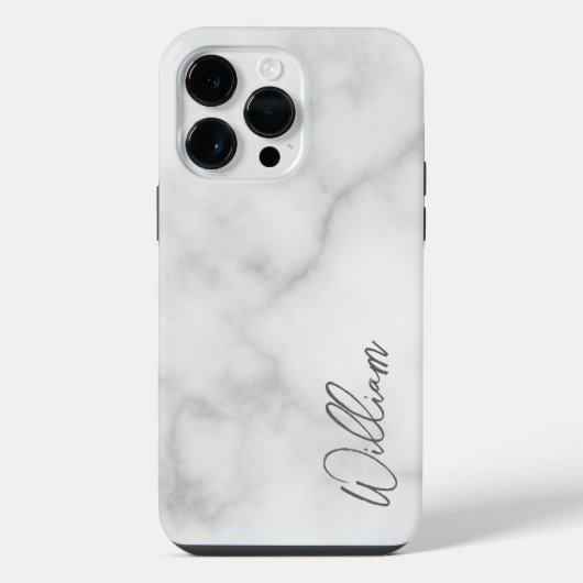 Witte Marble Modern Script Persoonlijke naam iPhone Hoesje (Achterkant)