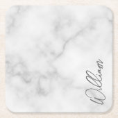 Witte Marble Modern Script Persoonlijke naam Kartonnen Onderzetters (Voorkant)