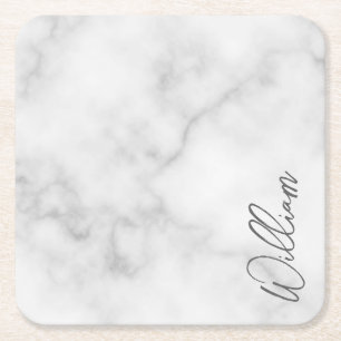 Witte Marble Modern Script Persoonlijke naam Kartonnen Onderzetters