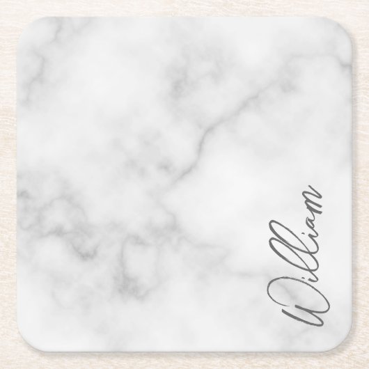 Witte Marble Modern Script Persoonlijke naam Kartonnen Onderzetters (Voorkant)