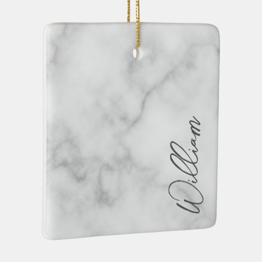 Witte Marble Modern Script Persoonlijke naam Keramisch Ornament (Rechts)