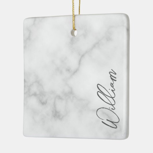 Witte Marble Modern Script Persoonlijke naam Keramisch Ornament (Links)