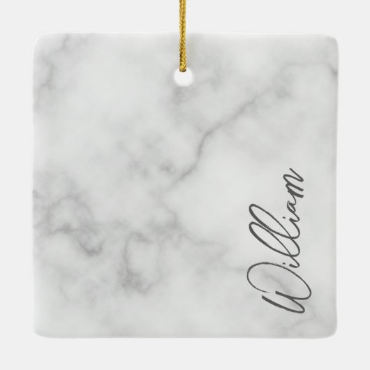 Witte Marble Modern Script Persoonlijke naam Keramisch Ornament (Achterkant)