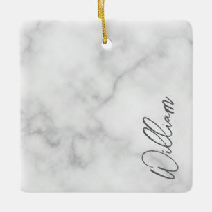 Witte Marble Modern Script Persoonlijke naam Keramisch Ornament