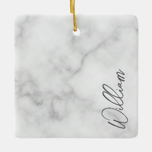 Witte Marble Modern Script Persoonlijke naam Keramisch Ornament (Voorkant)