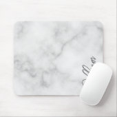 Witte Marble Modern Script Persoonlijke naam Muismat (Met muis)