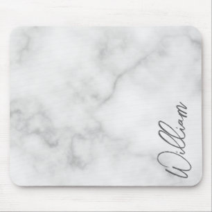 Witte Marble Modern Script Persoonlijke naam Muismat