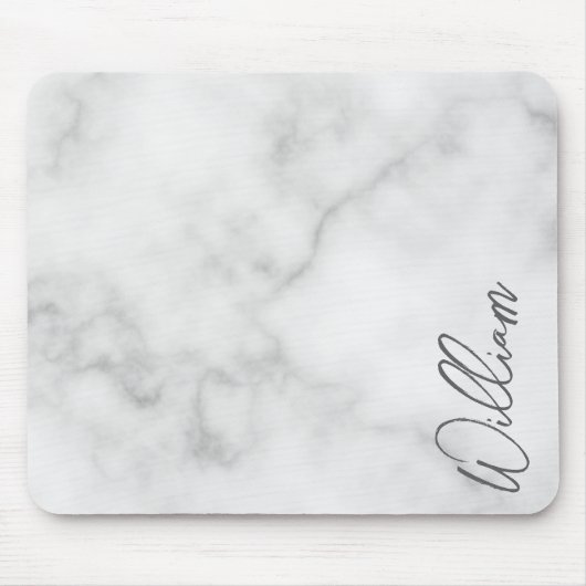 Witte Marble Modern Script Persoonlijke naam Muismat (Voorkant)