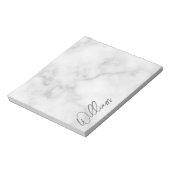 Witte Marble Modern Script Persoonlijke naam Notitieblok (Linkerzijde)