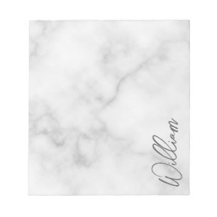 Witte Marble Modern Script Persoonlijke naam Notitieblok