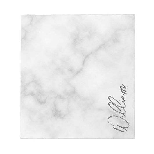 Witte Marble Modern Script Persoonlijke naam Notitieblok (Voorkant)
