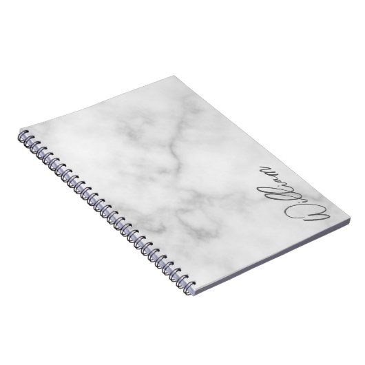 Witte Marble Modern Script Persoonlijke naam Notitieboek (Rechterzijde)
