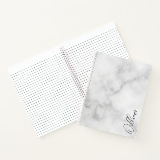 Witte Marble Modern Script Persoonlijke naam Notitieboek (Binnen)