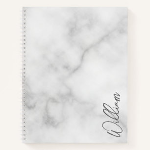 Witte Marble Modern Script Persoonlijke naam Notitieboek