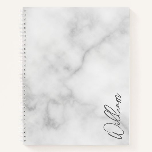 Witte Marble Modern Script Persoonlijke naam Notitieboek (Voorkant)