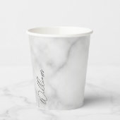 Witte Marble Modern Script Persoonlijke naam Papieren Bekers (Links)