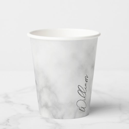 Witte Marble Modern Script Persoonlijke naam Papieren Bekers (Voorkant)