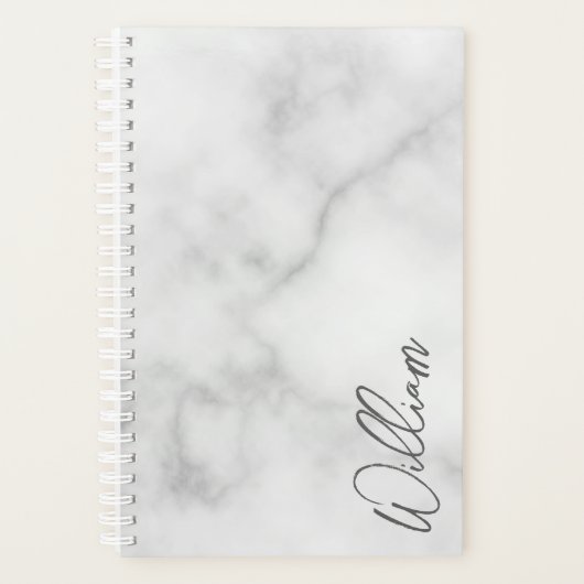 Witte Marble Modern Script Persoonlijke naam Planner (Voorkant)