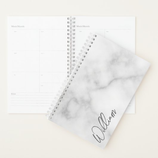 Witte Marble Modern Script Persoonlijke naam Planner (Display)