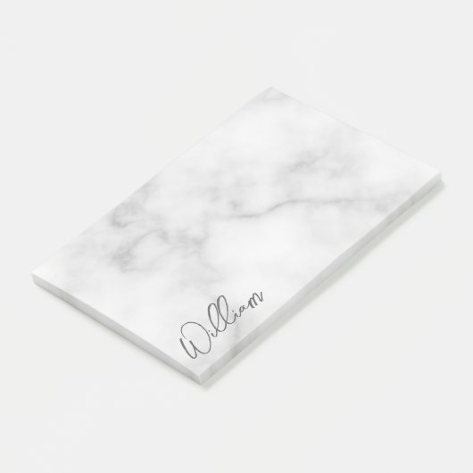 Witte Marble Modern Script Persoonlijke naam Post-it® Notes (Schuin)