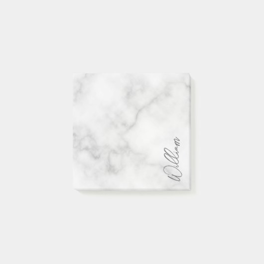 Witte Marble Modern Script Persoonlijke naam Post-it® Notes (Voorkant)